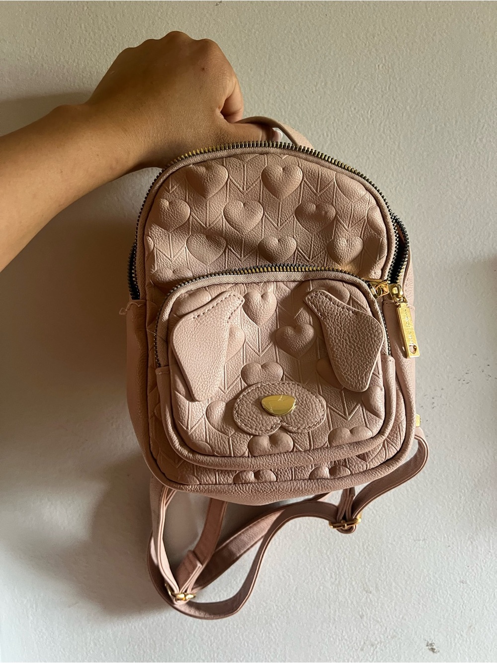 Betsey Johnson Blush Pink Heart-Embossed Mini Backpack